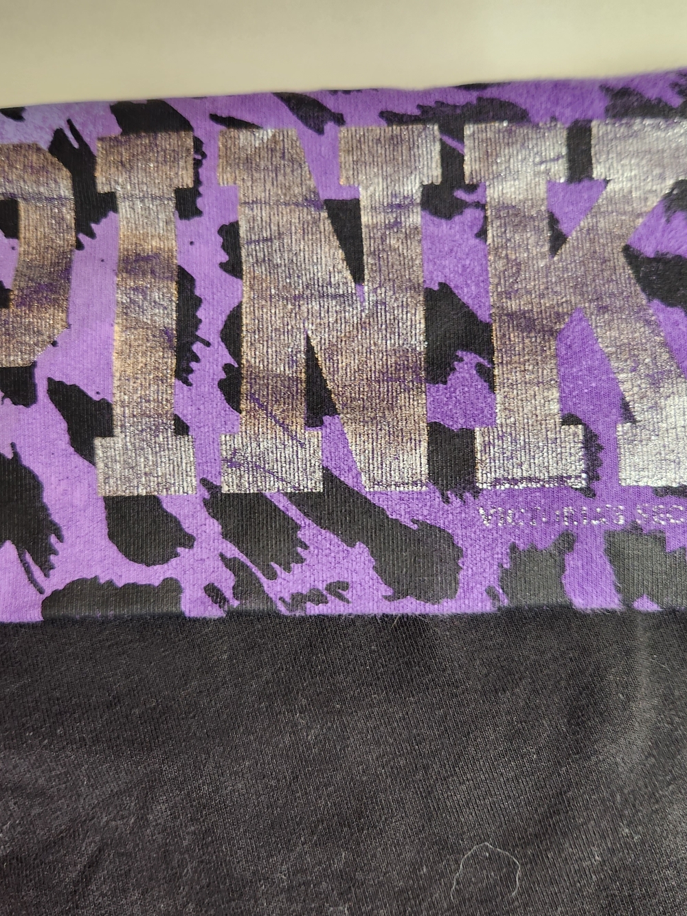 PINK Victoria's Secret Fold-Over Waist Black Shorts with Purple Leopard Print - Picture 6 of 10